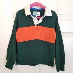 Mini Boden boys green/orange rugby shirt 3-4Y
